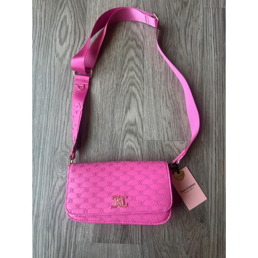 Juicy Couture Pink Monogram Embossed Crossbody Bag Gold Logo New